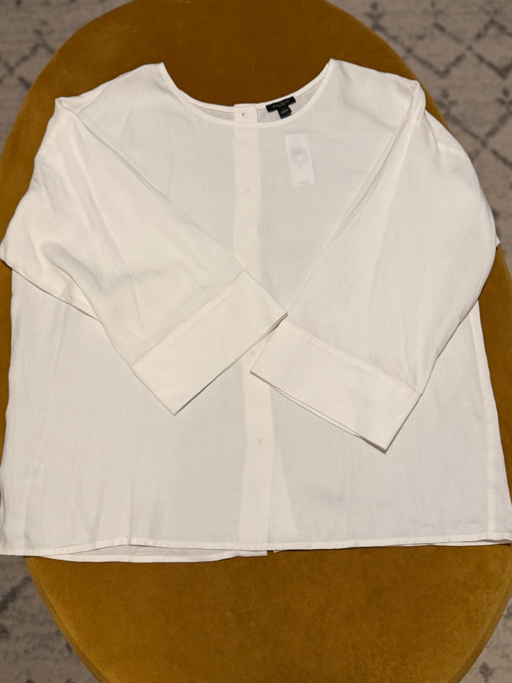 NWT! Ann Taylor Factory White Lyocell Linen Blend Wide Cuff Blouse - Size L